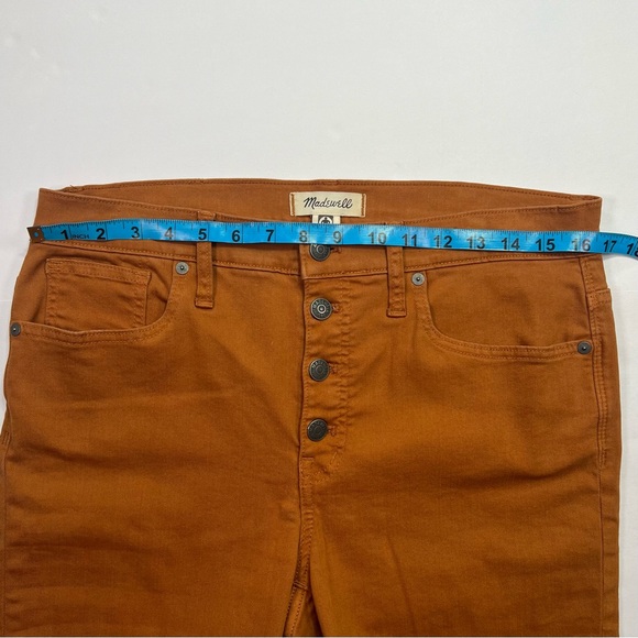 Madewell 9" Mid-Rise Skinny Jeans Button-Front Edition - burnt sienna, size 30T - Picture 12 of 15
